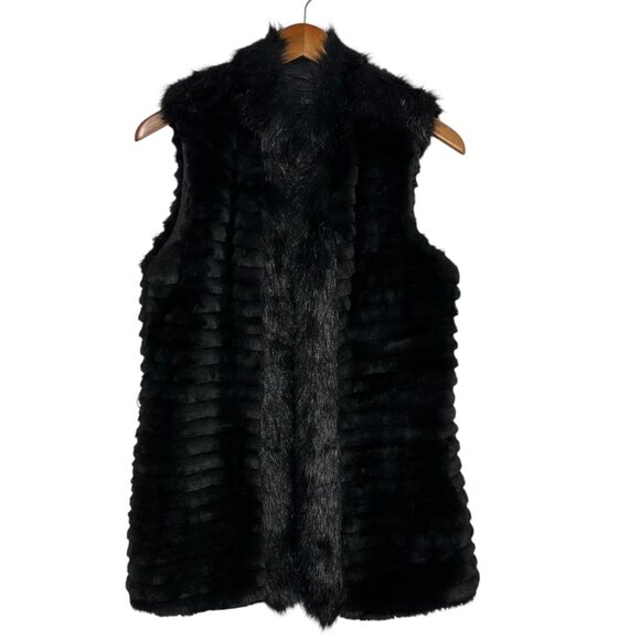 Oversized Black Long Fur Vest Indie Grunge Glam Boho Whimsigoth Size Medium - Picture 1 of 11